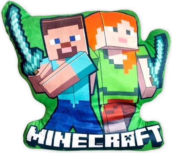 Tvarovaný 3D polštář Minecraft - Alex a Steve - 38 x 35 cm