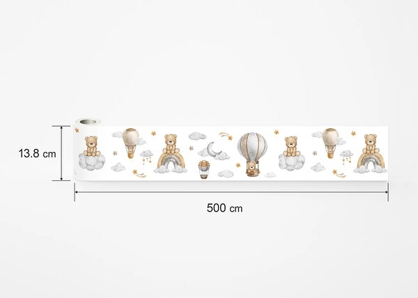 Dětská samolepící bordura na zeď Roztomilý Medvídek na Obloze na Bílé | 5 m x 13.8 cm | DWBD8539