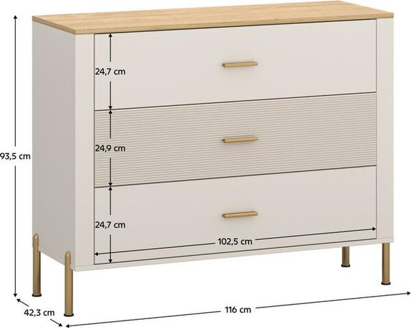 Kondela Zásuvková komoda Runol 3S - kašmír / dub kamenný