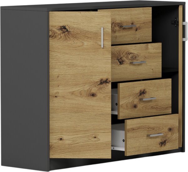 Komoda 110Cm Szafka 4 Szuflady 2 Półki U-1 Antracyt Mix Artisan
