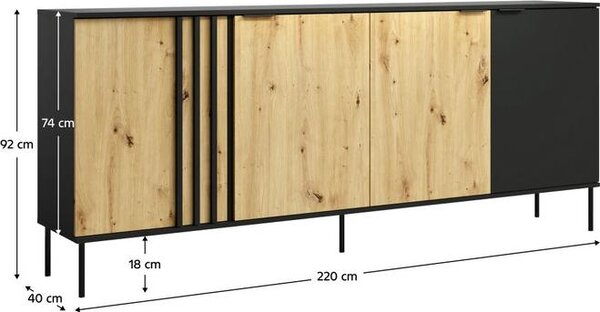 Kondela Čtyřdveřová komoda Rimina 4D – černá onyx / dub artisan