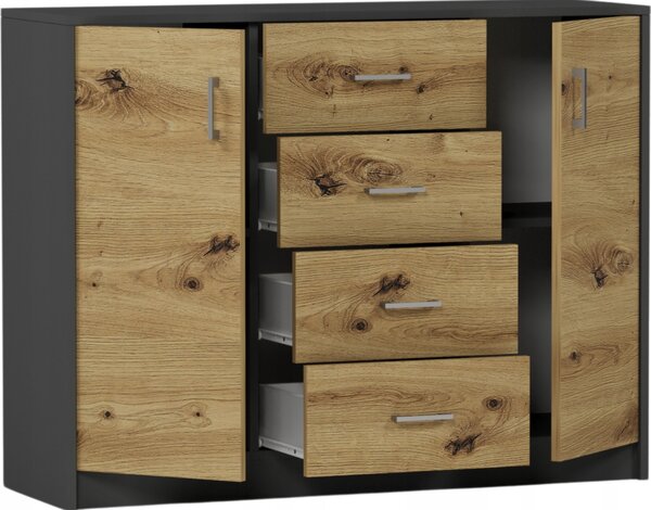 Komoda 110Cm Szafka 4 Szuflady 2 Półki U-1 Antracyt Mix Artisan