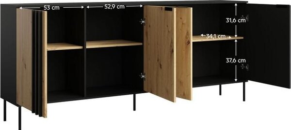Kondela Čtyřdveřová komoda Rimina 4D – černá onyx / dub artisan