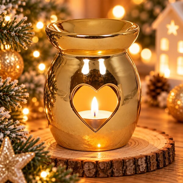 Vánoční aroma lampa zlatá se srdcem 13,5cm 9000338