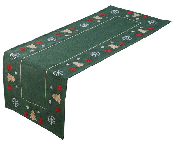 Vánoční běhoun s výšivkou STROMKY A VLOČKY 40 x 110 cm