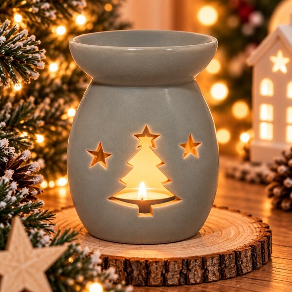 Vánoční aroma lampa šedá se stromkem 13,5cm 9000356