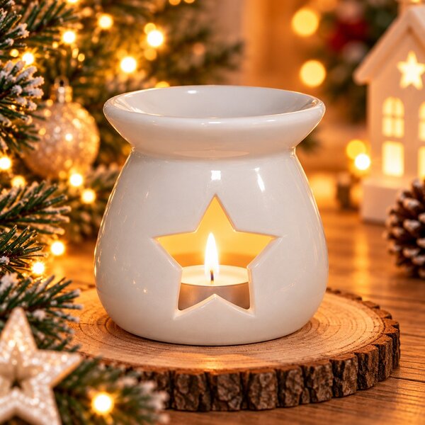 Vánoční bílá aroma lampa s hvězdou 8 cm 9000319