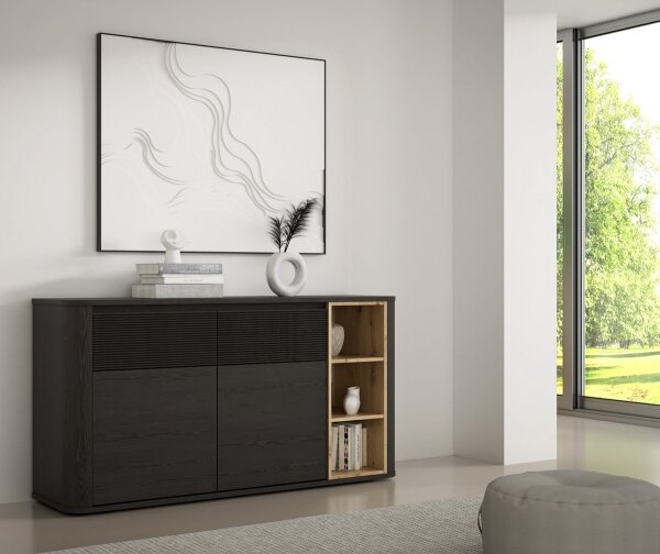 Komoda INAR 160x83x41 cm černá/dub