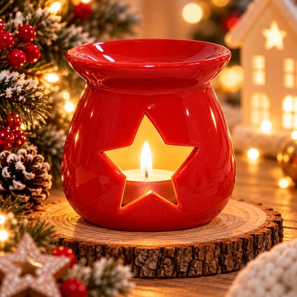 Vánoční aroma lampa červená s hvězdou 8 × 7 cm 9000320
