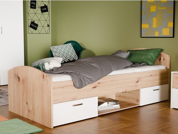 Jednolůžková postel s úložným prostorem URO 90x200 cm dub artisan/bílá