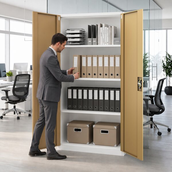Kancelářská skříň na dokumenty bílá / ořech: Eco Design JAN 900 x 1850 x 400 mm