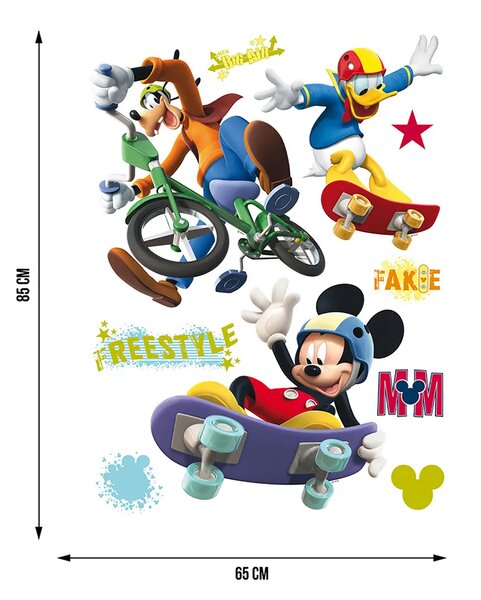 Dětská samolepka na zeď Disney Myšák Mickey na Skateboardu | 65 x 85 cm | DDK855