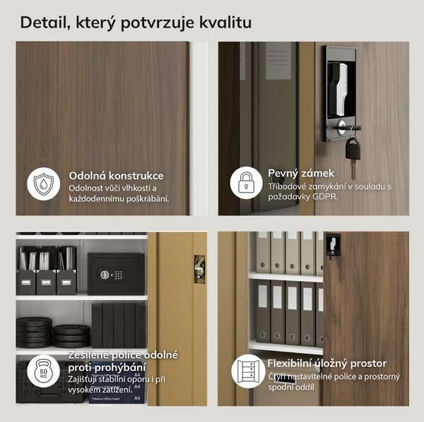 Kancelářská skříň na dokumenty bílá / ořech: Eco Design JAN 900 x 1850 x 400 mm