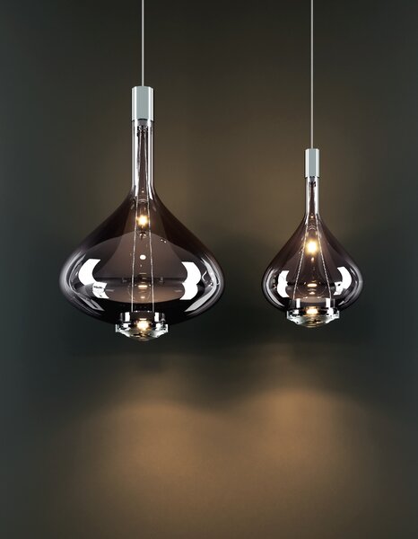 Lodes Designové závěsné LED svítidlo SKY-FALL MEDIUM, 12W, v. 38,2 cm, CRI90 Barva: Kouřová, Teplota světla: 2700K, Barva konstrukce: Chrom
