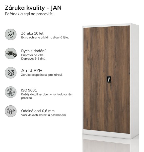 Kancelářská skříň na dokumenty bílá / ořech: Eco Design JAN 900 x 1850 x 400 mm