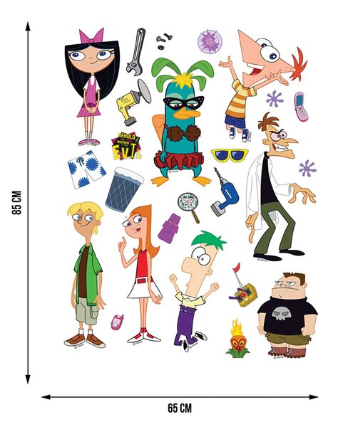 Dětská samolepka na zeď Disney Phineas a Ferb | 65 x 85 cm | DDK868