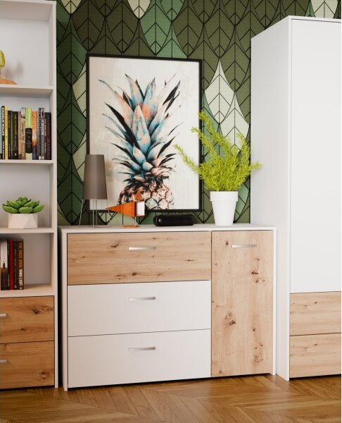 Komoda se zásuvkami URO 113x80x42 cm dub artisan/ bílá