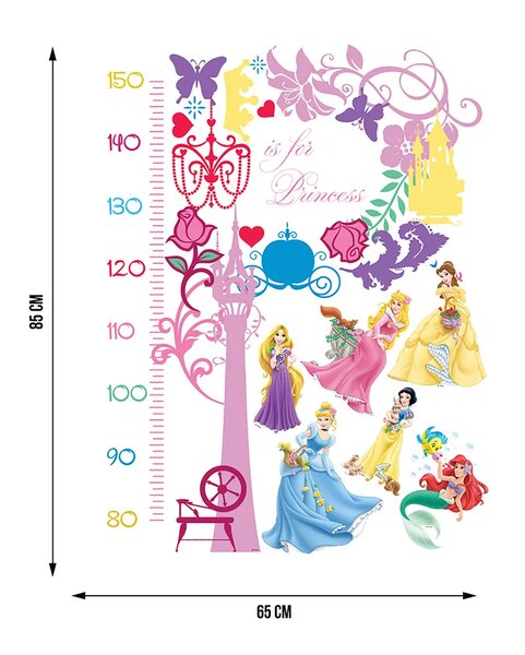 Dětská samolepka na zeď Disney Princezny – Růstová Tabulka | 65 x 85 cm | DDK893