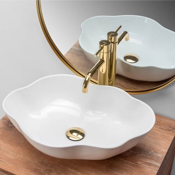 REA-U0265 - Umyvadlo na desku PEARL 38x50,5 cm keramika/lesklá bílá