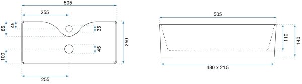 REA-U0699 - Umyvadlo na desku MERY 25x50,5 cm keramika/lesklá bílá