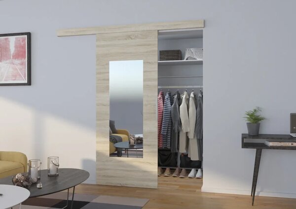 Posuvné nástěnné dveře NELA 86 sonoma se zrcadlem (86 x 205) cm – záruka 4 roky