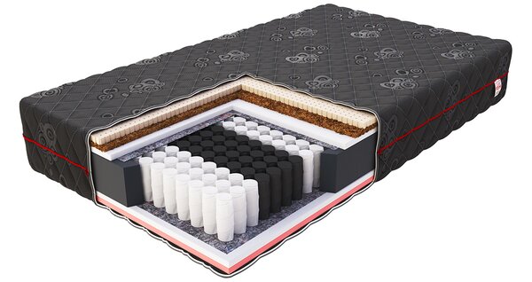 Taštičková matrace BLACK JACQUARD 90x200 cm s kokosem a latexem 22 cm