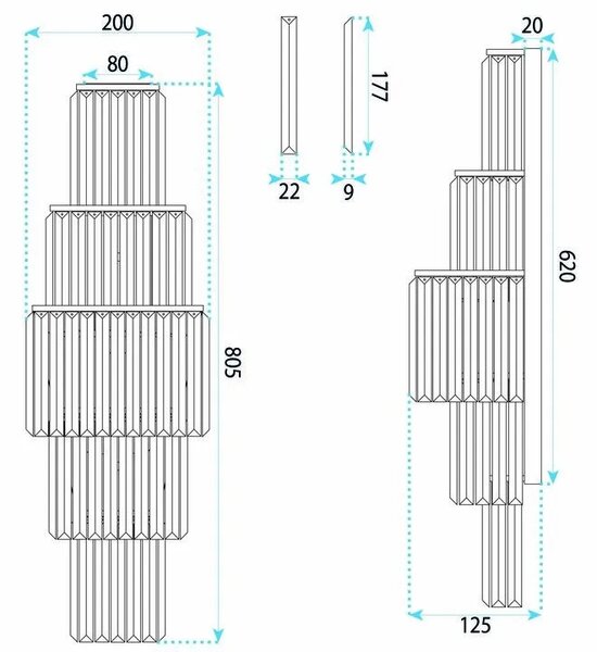 Toolight Nástěnné osvětlení Crystal SWE097-W 80 cm zlaté
