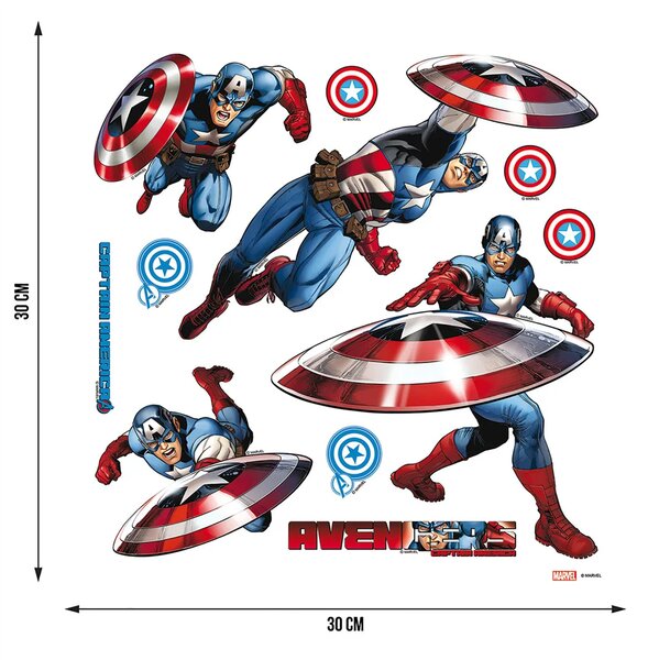 Dětská samolepka na zeď Marvel Kapitán Amerika, Disney | 30 x 30 cm | DDKS 1092