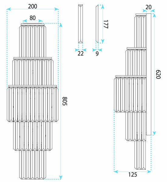 Toolight Nástěnné osvětlení Crystal SWE097-W 80 cm zlaté