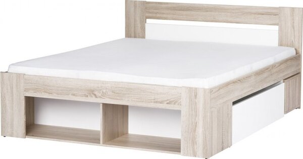 Casarredo - Komfort nábytek Postel MILO 160x200 s nočními stolky a úložným prostorem, bílá/dub sonoma
