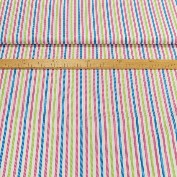 Bavlněné plátno růžový, modrý a zelený proužek, š.140cm (látka v metráži)