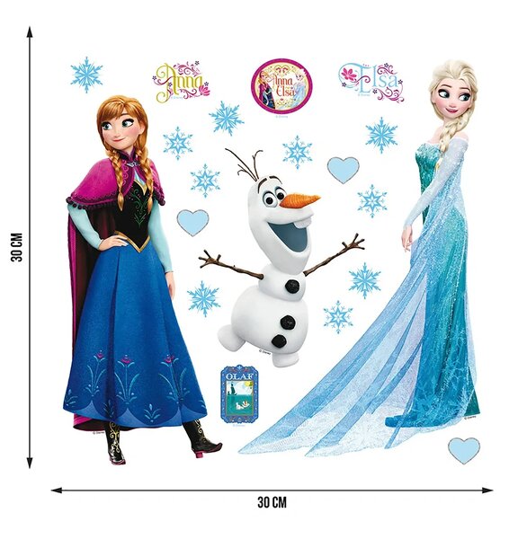 Dětská samolepka na zeď Ledové Království Elsa, Anna A Olaf, Disney | 30 x 30 cm | DDKS 1095