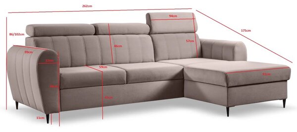 Rozkládací rohová sedačka FOREWER MINI (262 x 175) cm – rozklad a úložný prostor oranžová