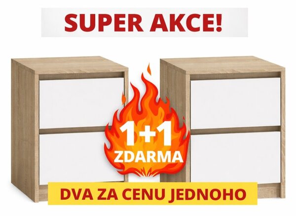 Noční stolek KARIN dub sonoma/bílá 1+1 ZDARMA (40 x 55) cm
