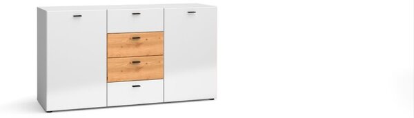 Komoda MILANES 150 bílá lesk / dub artisan (150 x 81) cm