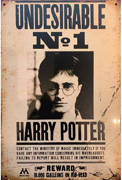 Ceduľa Undesirable Harry Potter 30cm x 20cm Plechová tabuľa