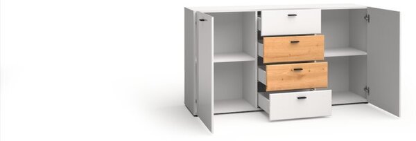 Komoda MILANES 150 bílá lesk / dub artisan (150 x 81) cm