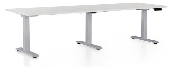 Výškově nastavitelný stůl OfficeTech Long, 240 x 80 cm, šedá podnož, světle šedá