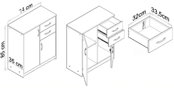 Komoda JULIUS K12D2S bílá (74 x 85) cm