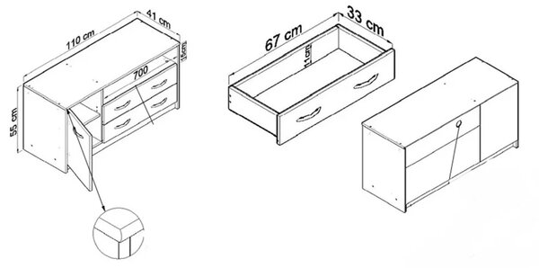 RTV stolek ROBI 110 bílá (110 x 55) cm