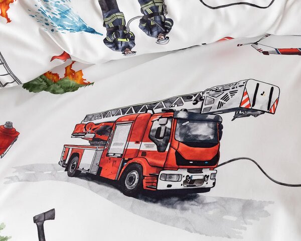 Matějovský Povlečení dětské HASIČI, bílé, bavlna hladká, 140x200cm + 70x90cm