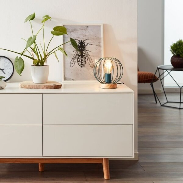 Brilliant 93044/73 Stolní lampa SORANA tyrkysová + DŘEVO