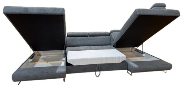 Rozkládací rohová sedačka SERGIA I U 340x200cm - rozklad a úložný prostor levý roh šedá - Alfa 19