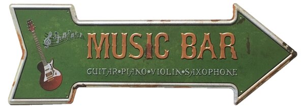 Ceduľa Music Bar 46x16 cm Plechová tabuľa