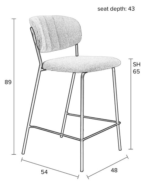 White Label Bílá látková barová židle WLL Jolien 65 cm