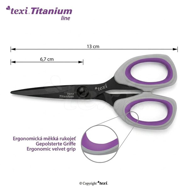 Krejčovské nůžky TEXI TITANIUM Ti514, s ergonomickou rukojetí, délka ostří 6,7cm, celková délka 13 cm