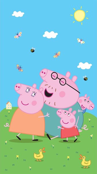 Dětská vliesová fototapeta na zed' Prasátko Peppa s Rodinou | 150 x 270 cm | DFTD2P5615