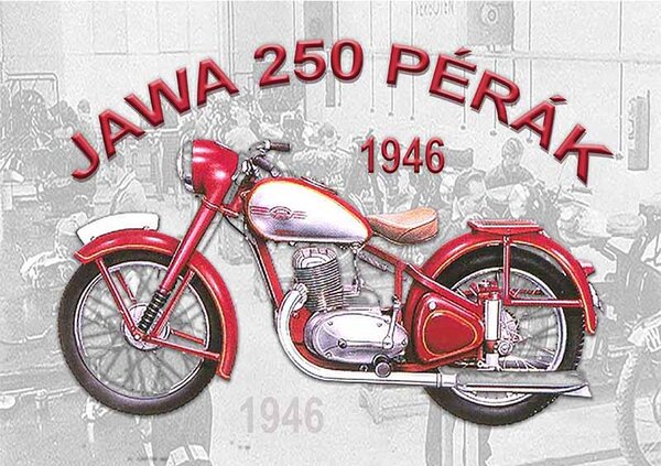 Ceduľa JAWA 250 Pérák - historická motorka 30cm x 20cm Plechová tabuľa