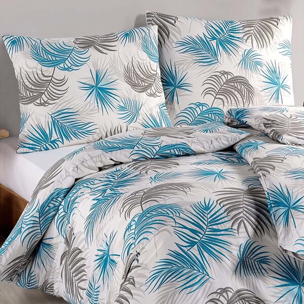 BedTex Povlečení PALMI, palmové listy, modré, bavlna hladká, 140x200cm + 70x90cm