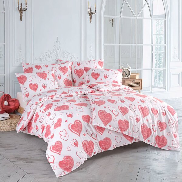 BedTex Povlečení PINK LOVE, růžové srdce, bavlna hladká, 140x200cm + 70x90cm